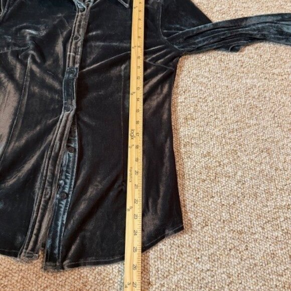 Uniq Blue/Green Velvet Boho Gypsy Night Out Button Down Shirt Size Medium - Picture 6 of 7